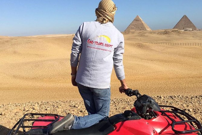 ATV Ride at the Desert of Giza Pyramids - Riding across the sand with the pyramids behind you