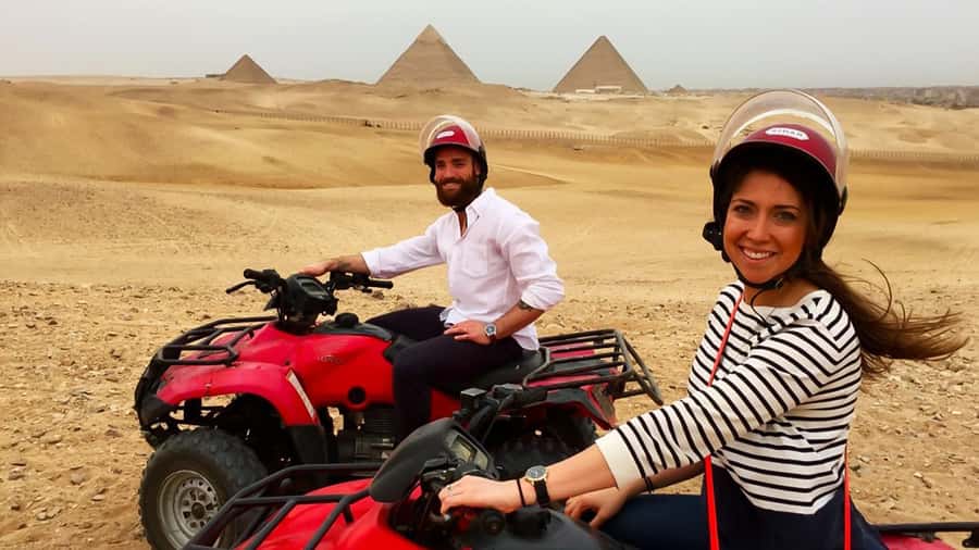 Cairo: Private Quad Bike Desert Tour with Pyramids & Sunset - Learning to handle the quad bike