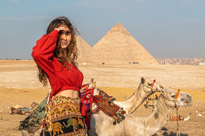 Giza Pyramids and Sphinx with Camel ride & Mummification Temple - Khufu’s Great Pyramid, one hour with Egypt’s biggest monument