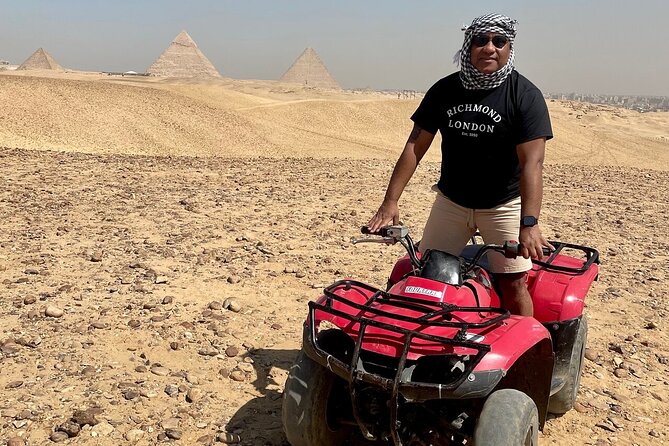 Giza Pyramids, Camel ride and Shopping with ATV Quad bike - Seeing the three pyramids from the Giza Plateau