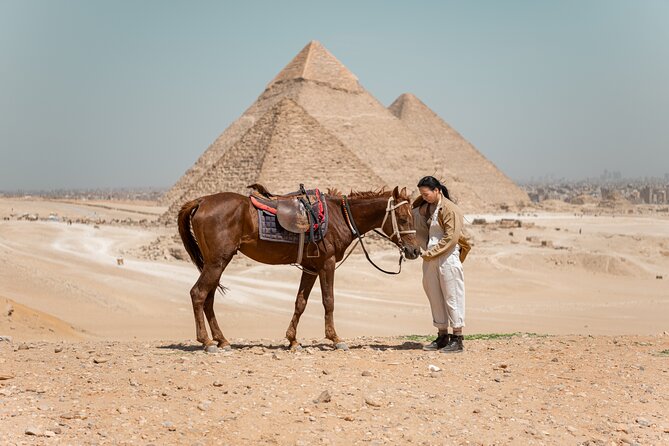 Giza Pyramids Photoshoot with Jumping Horse, Camel and Sphinx - The panoramic viewpoint brings the action