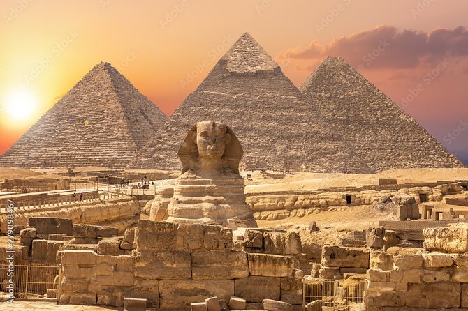 Giza pyramids, Sphinx, and the big museumum - The Sphinx combines royal power and a human face