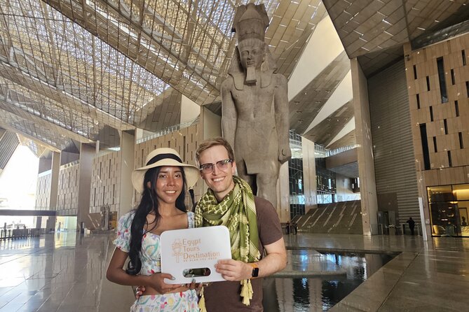 Grand Egyptian Museum, Grand staircase, New Galleries & lunch - The Grand Staircase and the view toward Giza