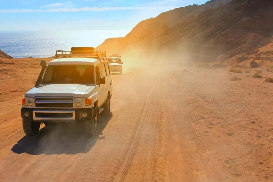 Hurghada: Mega Jeep safari, ATV & Bedouin vibe, and Dinner - Jeep tracks through the Egyptian desert
